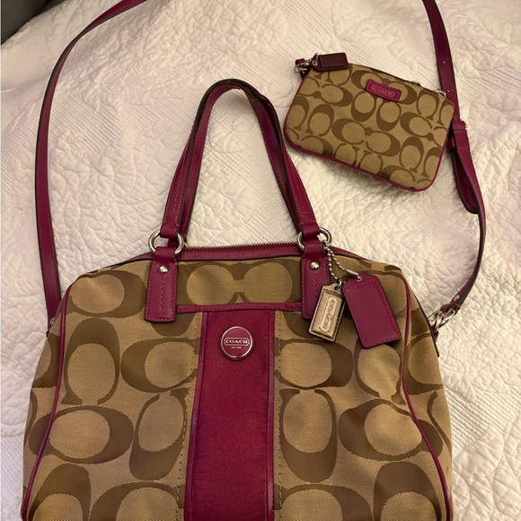 Coach Tan Signature with Passion Berry Satchel Bag Set F24364